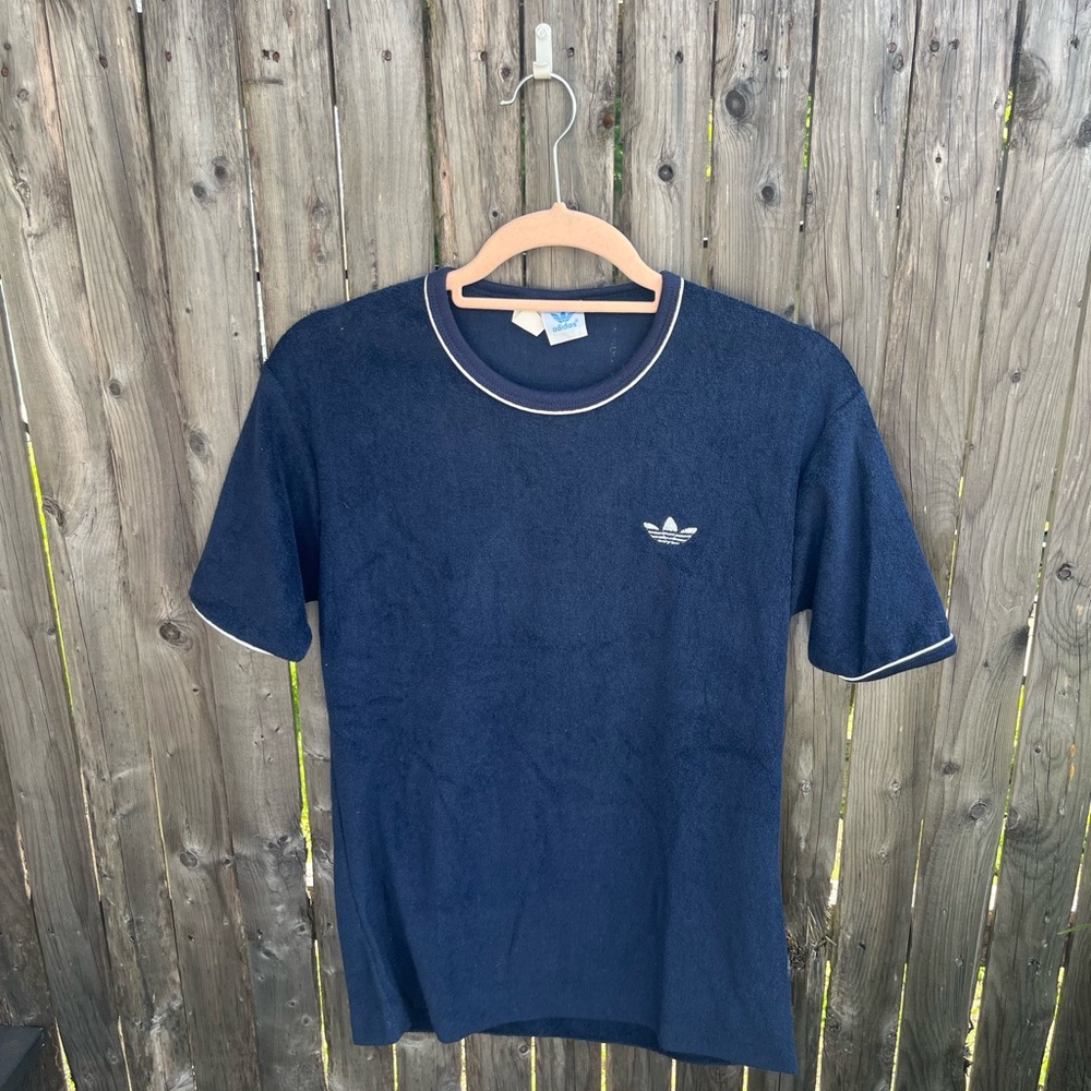 Vintage 1990s Adidas Navy Blue Towel Shirt